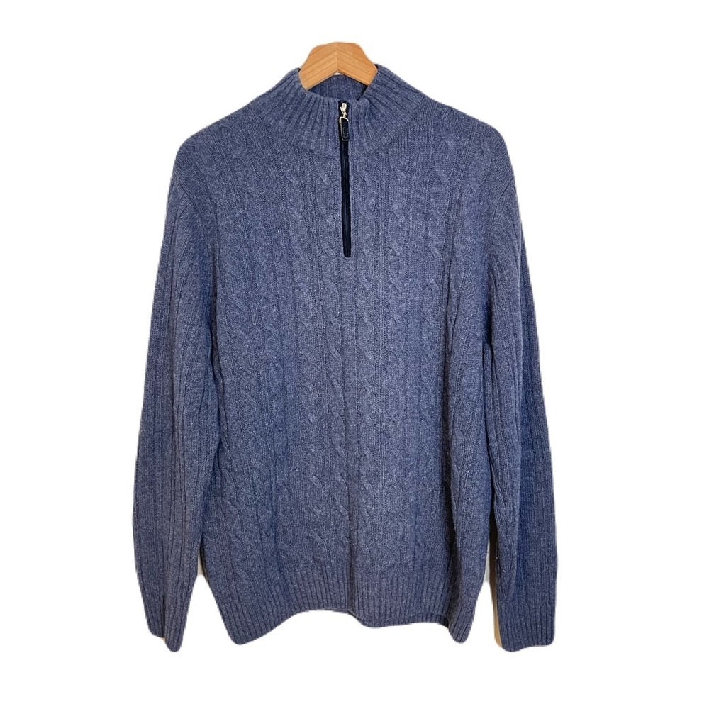 Gianetti Sweater Men XL Blue 1/4 Zip Cable Knit Wool Made‎ in Italy Preppy